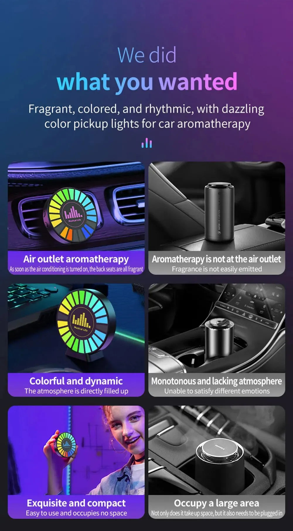 RGB Music Sync Magnetic Car Light by Showlu Smart General, showing colorful LED strips attached to a car interior.