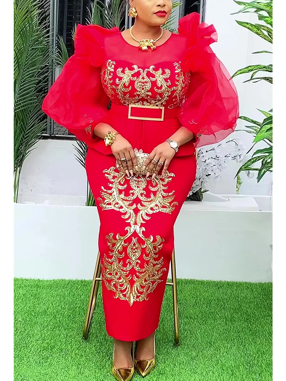 Plus size African sequin evening gown by SHOWLU FASHION STORE, luxurious party dress with intricate sequin detailing and elegant design.