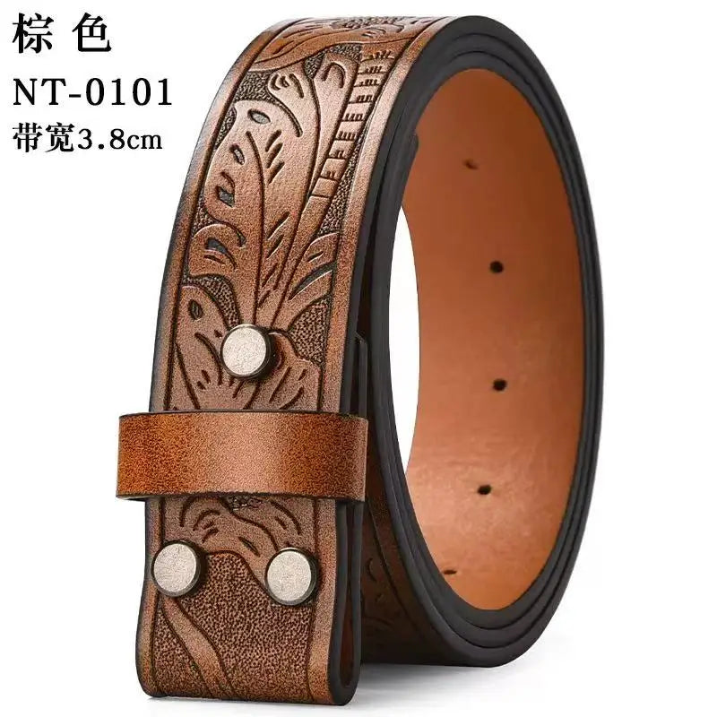 Western cowboy PU leather belt with vintage printed buckle for jeans, by Showlu Fashion Store.