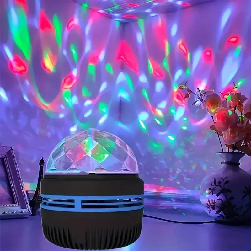 Showlu Smart Crystal Magic Ball LED night light glowing with colorful lights, featuring a spherical design for ambient lighting.