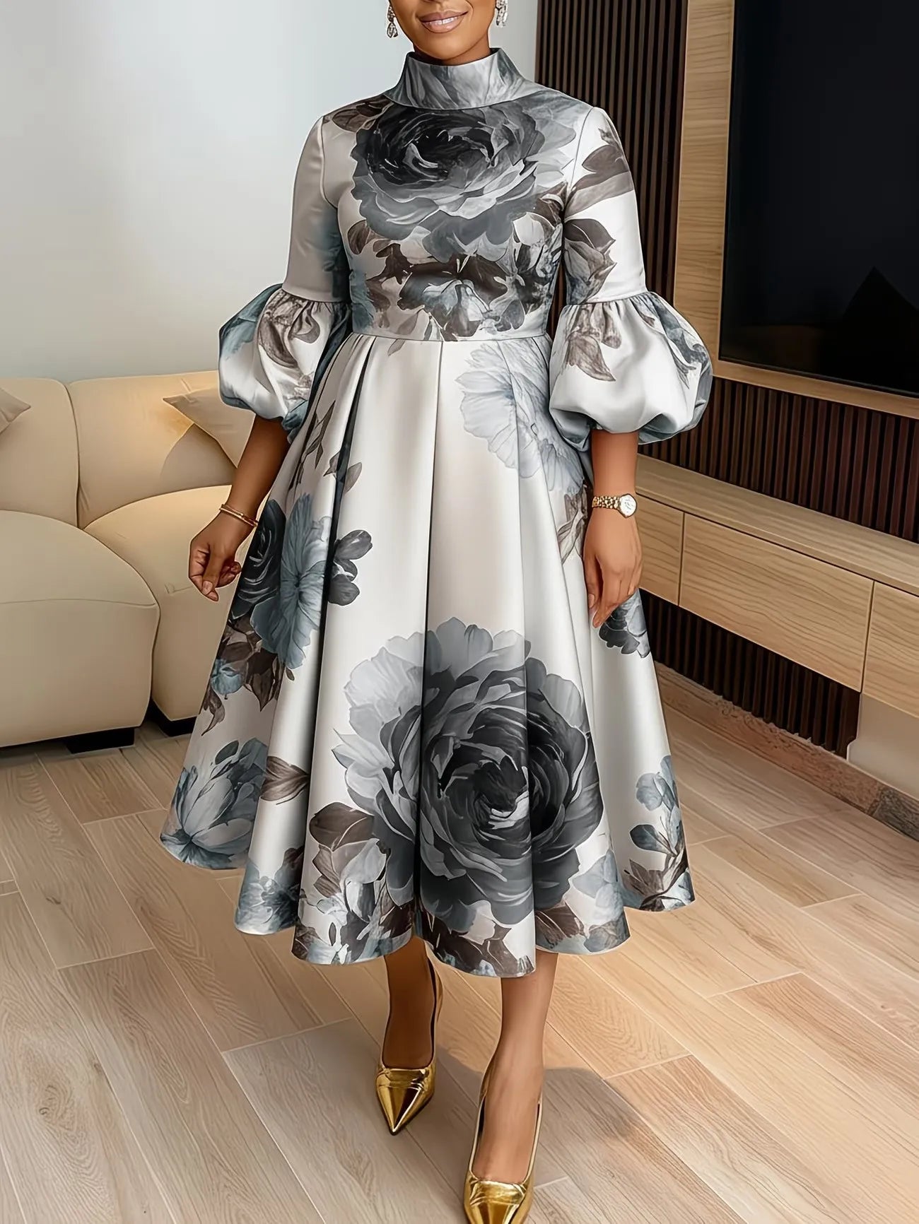 Elegant Dress Women for Wedding Party Summer African Half Sleeve Polyester Wedding Printing Midi Dress Dashiki Africa Clothing