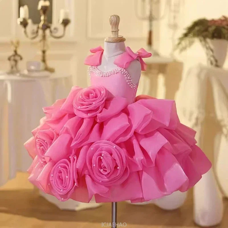 2025 Girls First Birthday Princess Dress New Wedding Flower Girl Piano PerformanceMatching Banquet Host Gown Party Wear Outfits