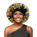 African large satin ribbon sleep cap with elastic band, women’s head wrap and turban for night sleeping or chemo care.