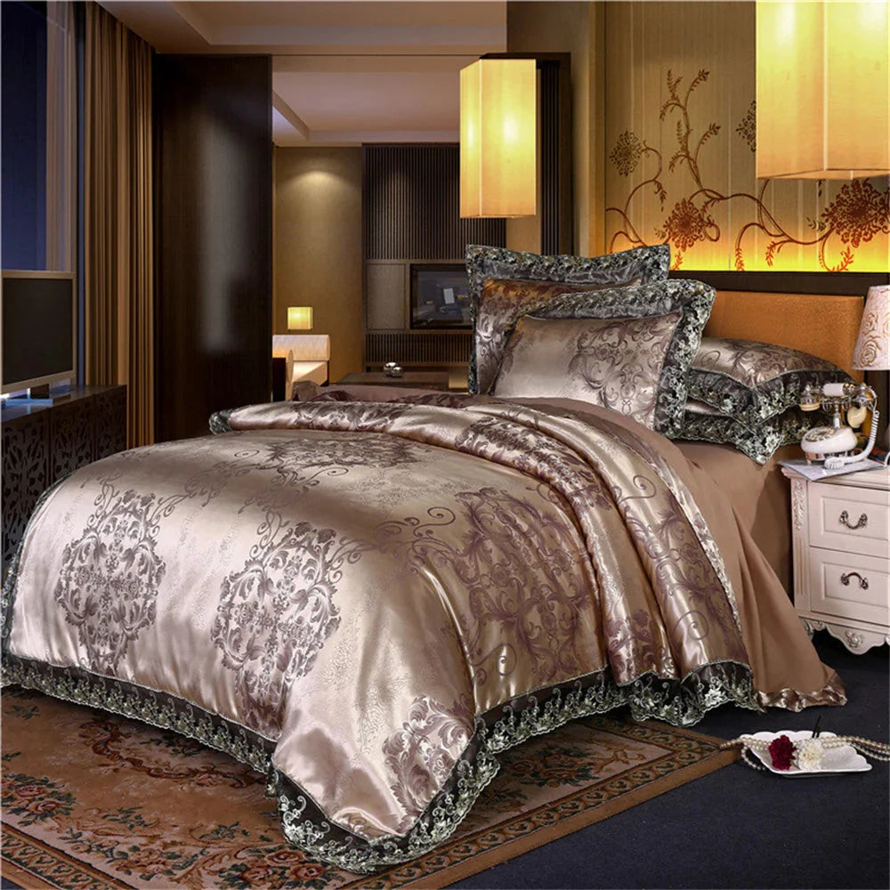 Nordic satin jacquard duvet cover set with luxury floral design, soft bedding from SHOWLU FASHION STORE.