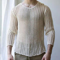 Mens Long Sleeve T-Shirts Sexy Sheer Mesh Fishnet Clubwear Tops Tee Outwear Gym Training  Hollow Out See Through Tops