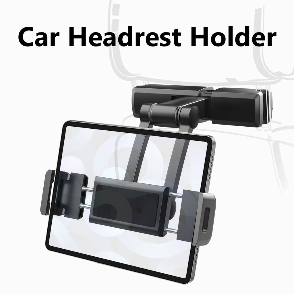 Showlu Smart General car headrest tablet holder mounted on a headrest for hands-free device viewing.