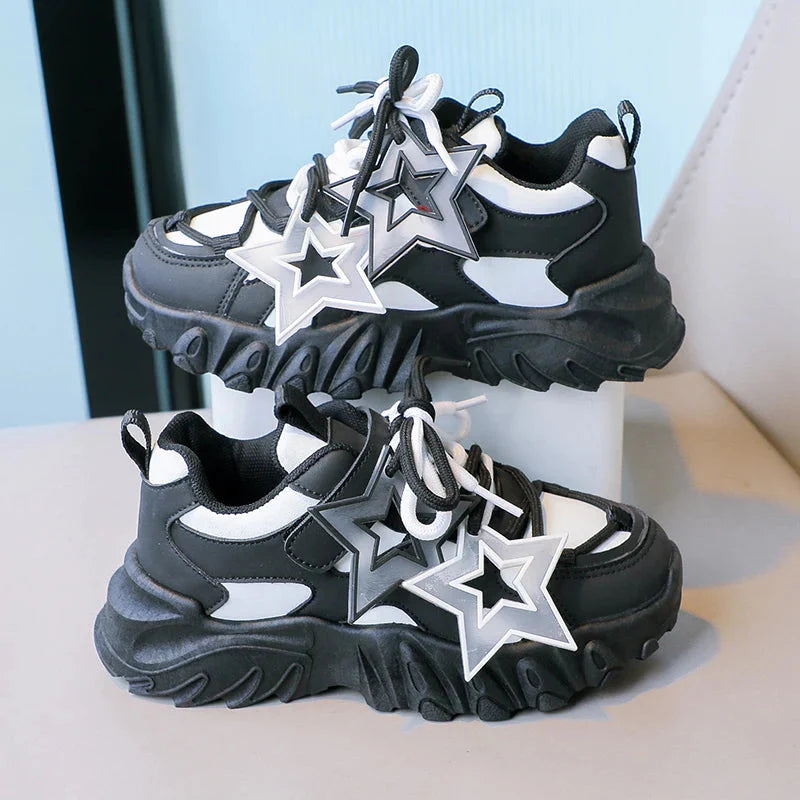 Kids breathable gradient chunky sneakers with star details from SHOWLU FASHION STORE, featuring sporty design and comfortable fit.