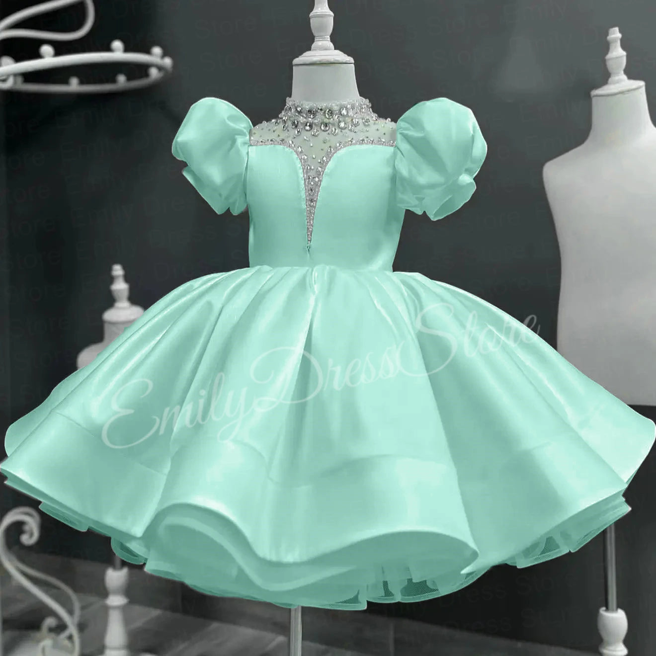 Customized Black Flower Girl Dress For Wedding Beaded Puffy Knee Length Baby Kids Birthday Pageant First Communion Gown