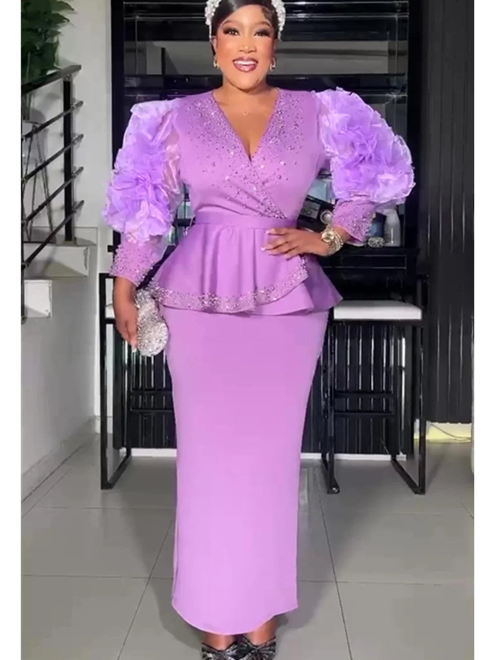 Elegant African women’s long Ankara dress with vibrant dashiki print, perfect for weddings and parties, by Showlu Fashion.