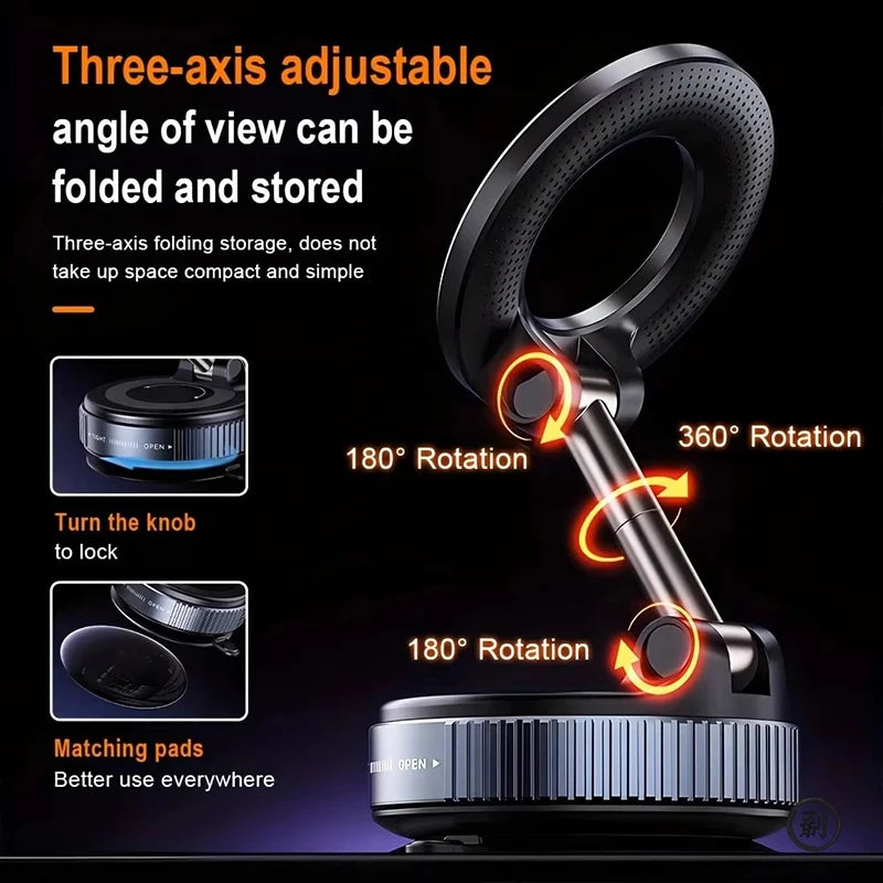 Showlu Smart General 360 car phone holder mounted on a dashboard, adjustable grip for smartphones, black plastic design.