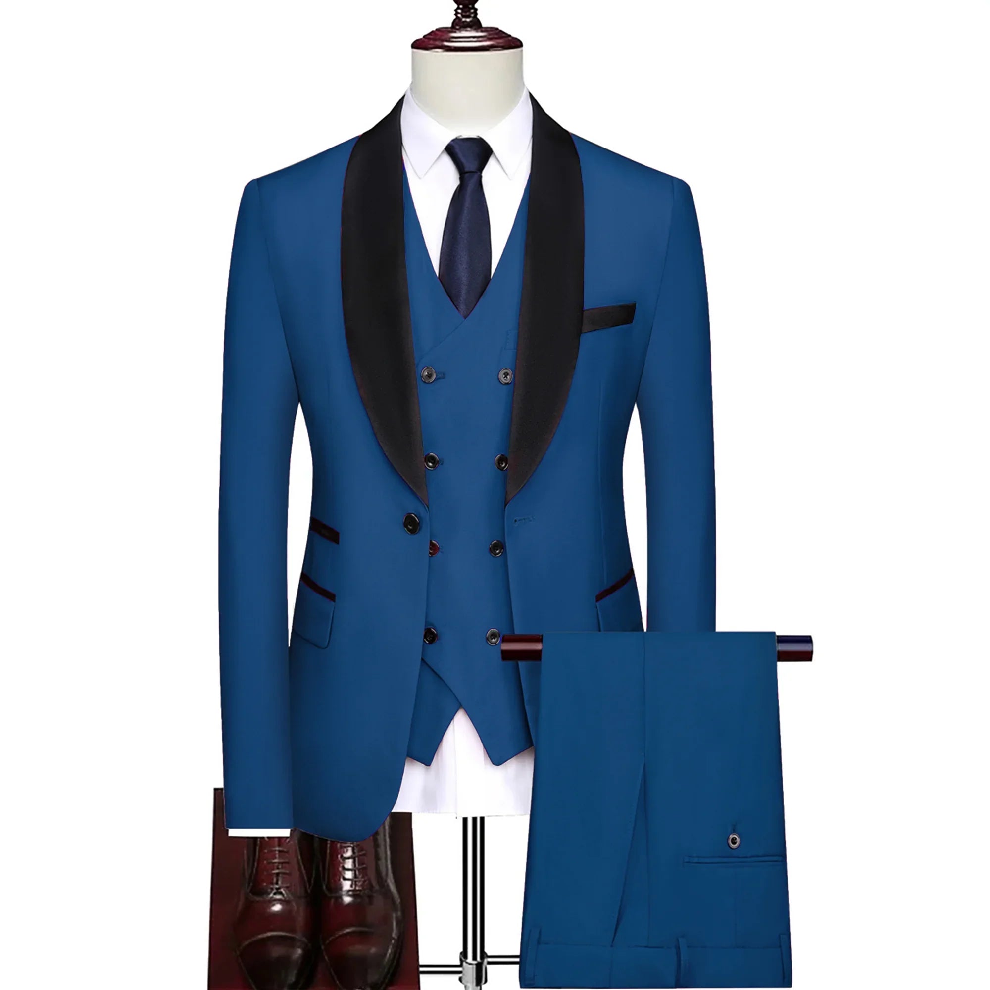 Men's slim fit suit by SHOWLU FASHION STORE, wool blend three-piece tuxedo and business set with jacket, vest, and trousers
