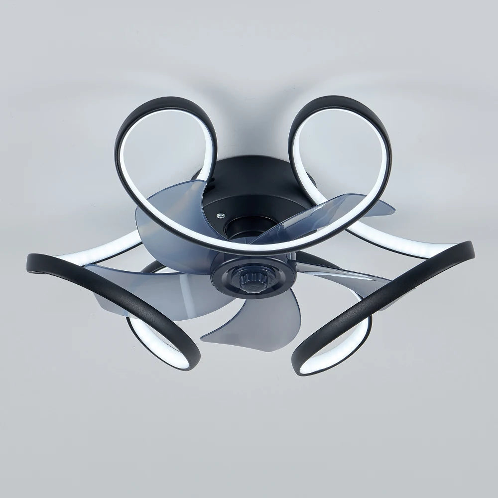 Modern Showlu Fashion ceiling fan with colorful LED light, remote control, silent operation, ideal for living rooms.