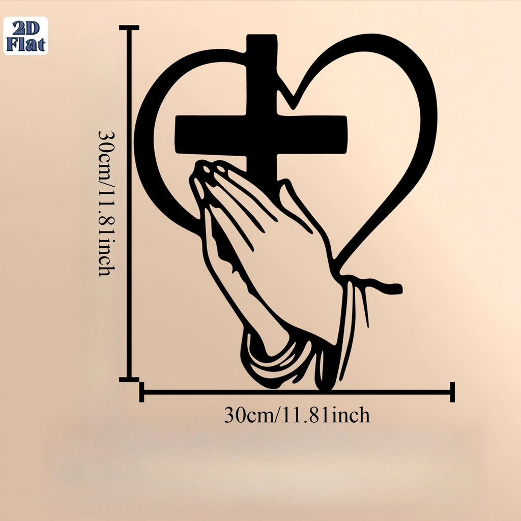 Spiritual cross and heart metal wall art decor featuring religious design for home interior, by Showlu Fashion Store.