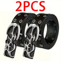 Y2K hollow PU leather punk belt for men and women, trendy plus size waist accessory with a stylish design.