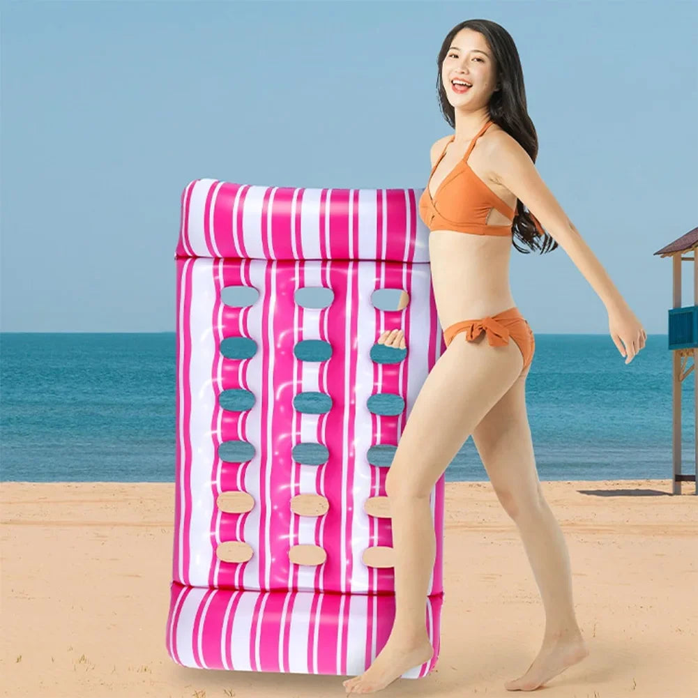 Showlu Smart inflatable pool lounger and surfboard water mat, PVC floating water toy for relaxing and playing in the pool.