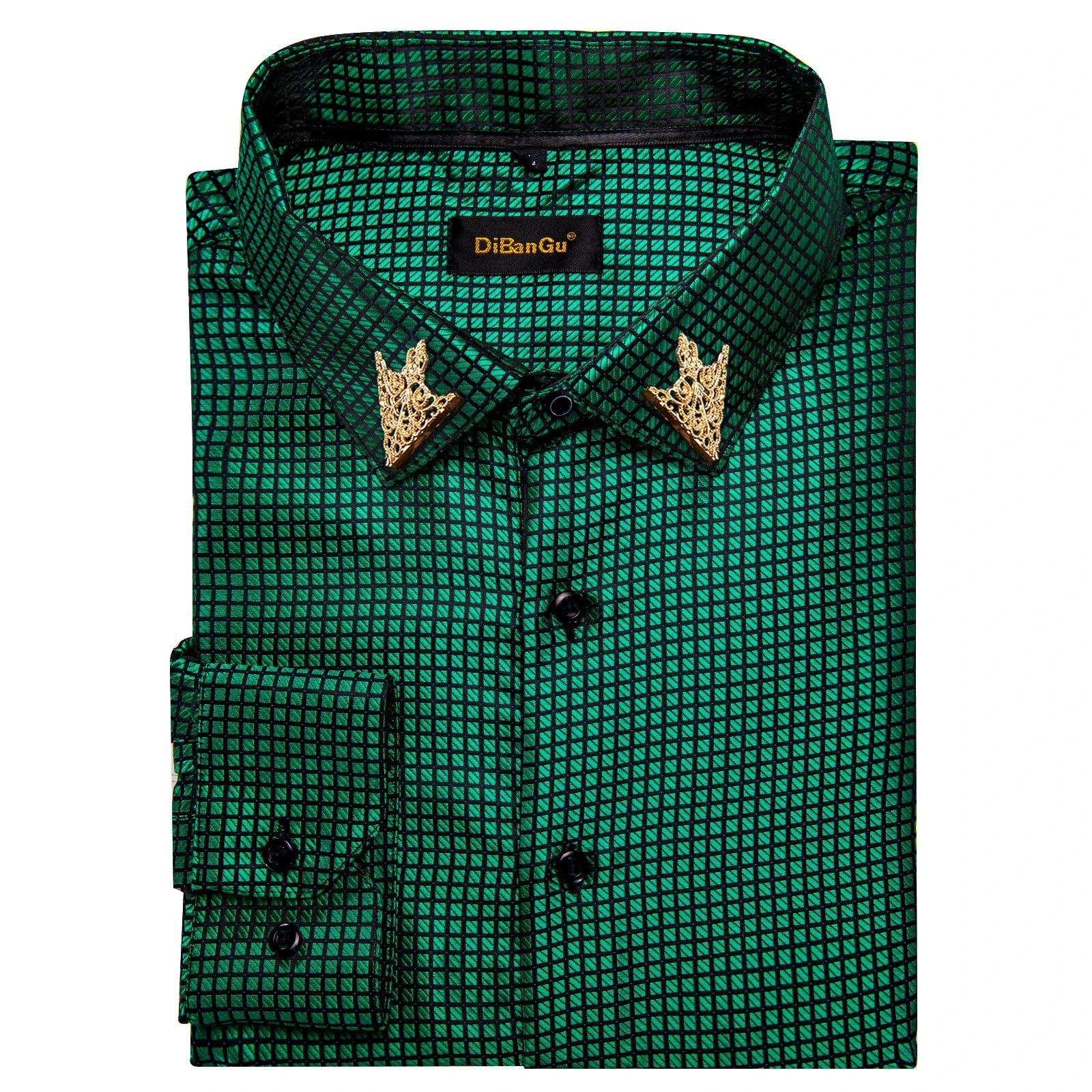 Men's patterned brocade shirt with gold crown collar accents, ideal for formal weddings and luxury galas, by Showlu Fashion.