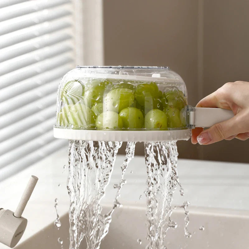 SHOWLU folding drain basket with lid, plastic fruit and vegetable colander for washing and draining produce, compact and lightweight.