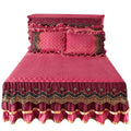 AI WINSURE-European Lace Velvet Bedspreads Quilted, King Size, Luxury, Retro Soft Bedskirt Set, with 2 Pillow Shams, Queen