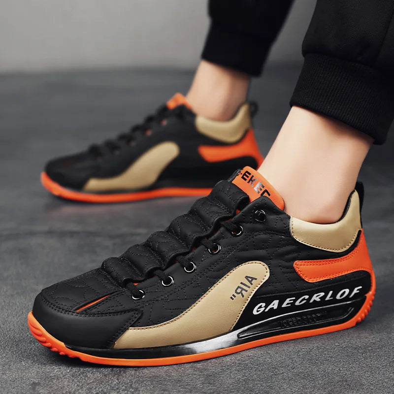 Men's casual sneakers with thick soles and breathable fabric, featuring lace-up design, ideal for outdoor running and fashion.