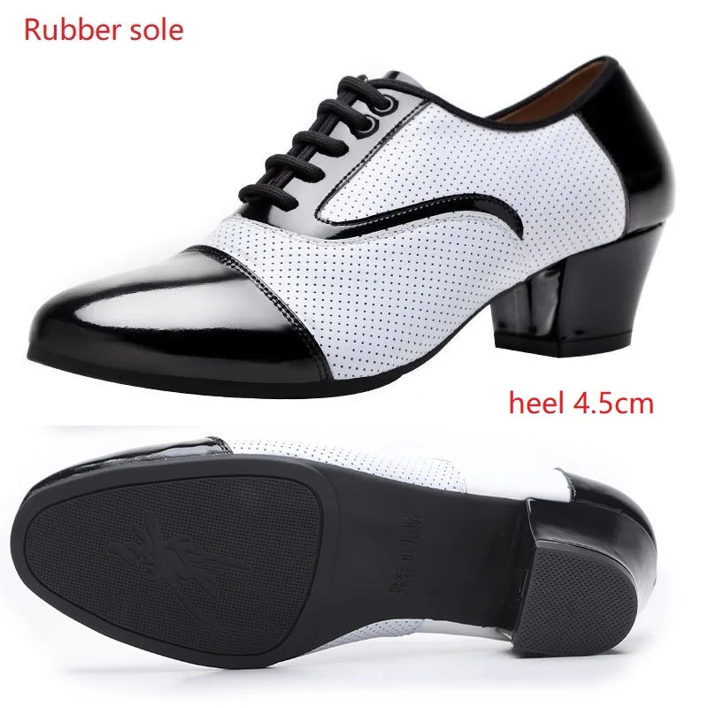 Men's modern dance shoes by Showlu Fashion, soft leather, breathable, suitable for Latin, jazz, social, and formal dance performances.
