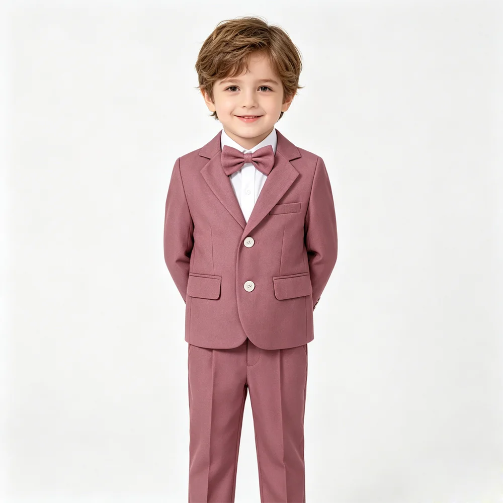 Toddler Boys Dusty Pink Suit 4Pcs Blazer Vest Pants Bowtie, Kids Formal Outfit for Wedding Birthday Party Flower Boy Tuxedo