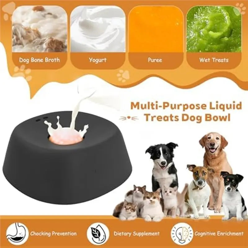 Showlu Fashion Store slow feeder dog bowl with ball-in design for liquid treats, bone broth, and yogurt for dogs.