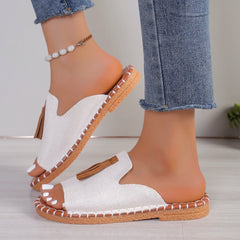 Women Slippers Summer Casual Beach Holiday Slippers New Fashion Fringe Outdoor Flat Shoes Women Open Toe Sandals Slides Women