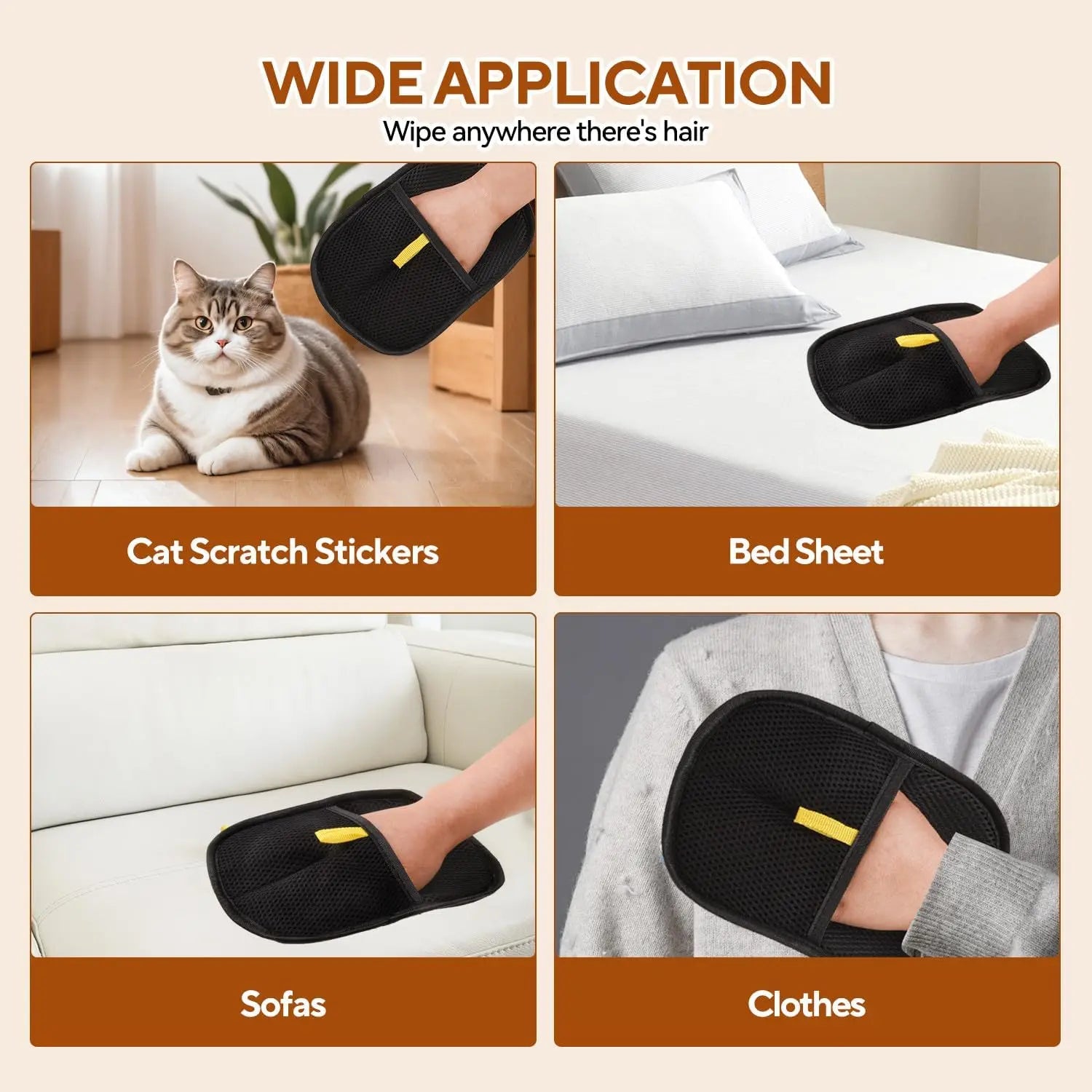 Showlu Smart General reusable pet hair gloves with textured surface for effective pet fur removal from furniture and clothes.