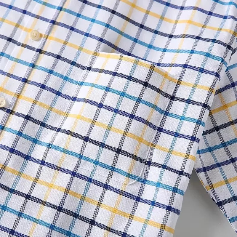 Men's long sleeve plaid cotton Oxford shirt with striped design, red checked pattern, 7XL size, from Showlu Fashion Store.