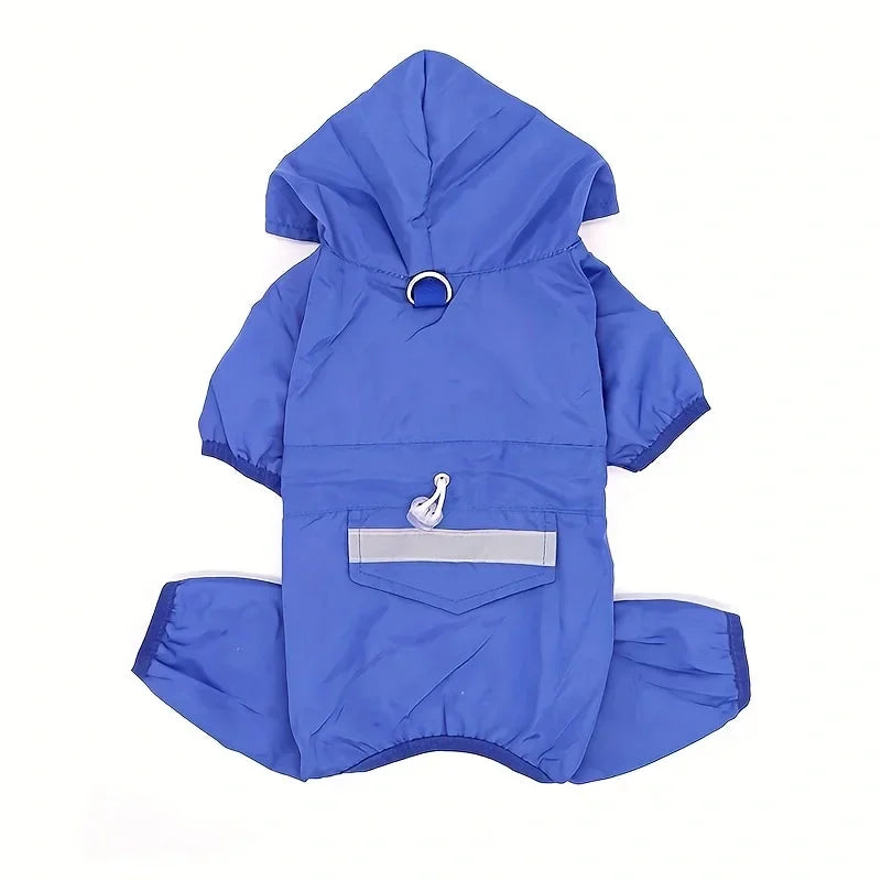 Showlu Fashion dog raincoat with hood and D-ring, waterproof pet rain jacket designed for dogs, in a vibrant color.