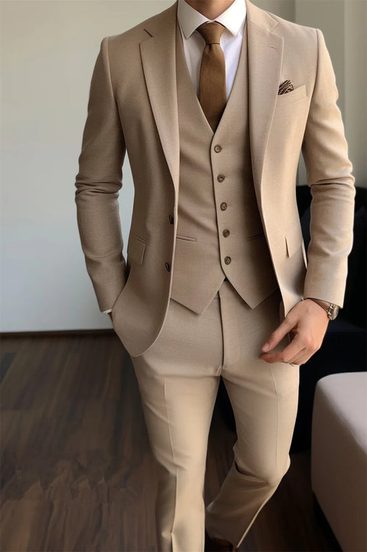 Tailor-Made Men Suits Light Brown 3 Piece Modern Elegance for Business Events Groom Tuxedo (Jacket+Vest+Pants)