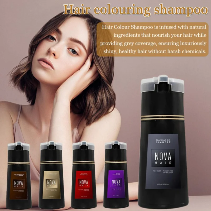 LANBENA 3-in-1 natural hair dye shampoo with moisturizing oil control, 500ml, showing the product bottle with label and cap.