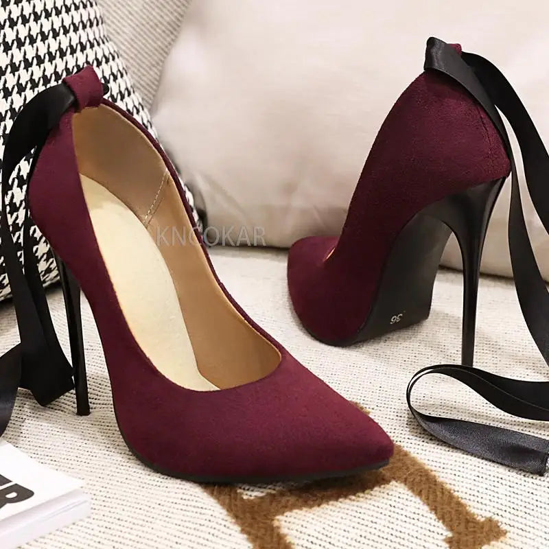 KNCOKAR women's pointed toe pumps with 12cm high heels, stylish party shoes in black, featuring sleek design and thin stiletto heel