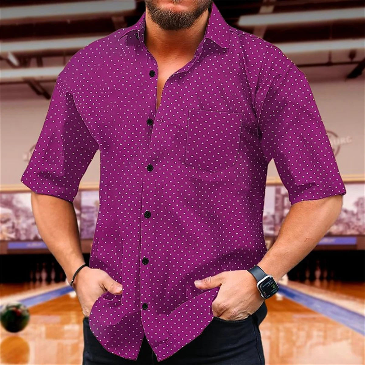 Polka Dot Summer Printed Shirt Men's Short Sleeve Comfortable Collar Button Shirt Hawaii Party Casual Men's Top