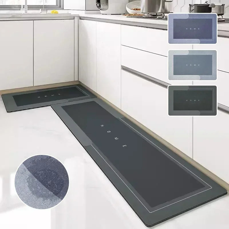 Super absorbent diatom mud kitchen mat by SHOWLU FASHION STORE with anti-slip backing, ideal for kitchen safety and cleanliness.
