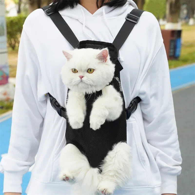Showlu adjustable mesh pet carrier backpack with breathable design for cats and small dogs, ideal for comfortable outdoor travel.