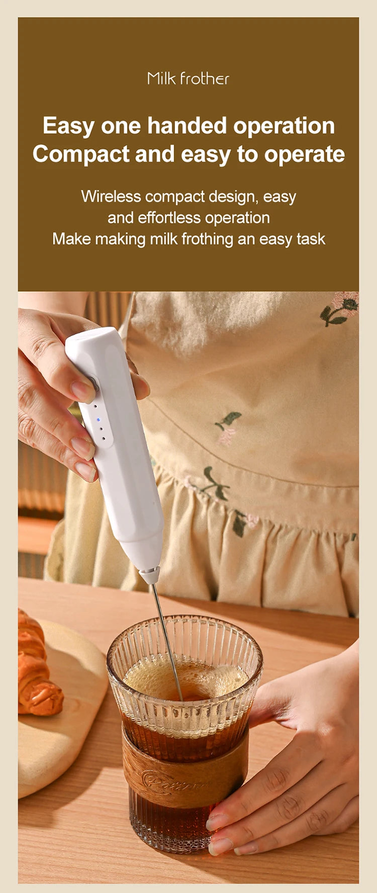 Showlu Smart General portable mini electric milk frother with 3-speed handheld, rechargeable for creamy froth and beverages.