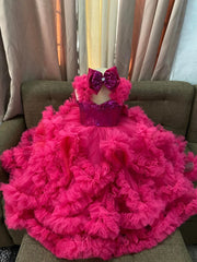 Custom Sequin Ruffle Flower Girl Dress Bow Wedding Pageant Gown For Kids Girls Birthday Party Formal Special Occasion