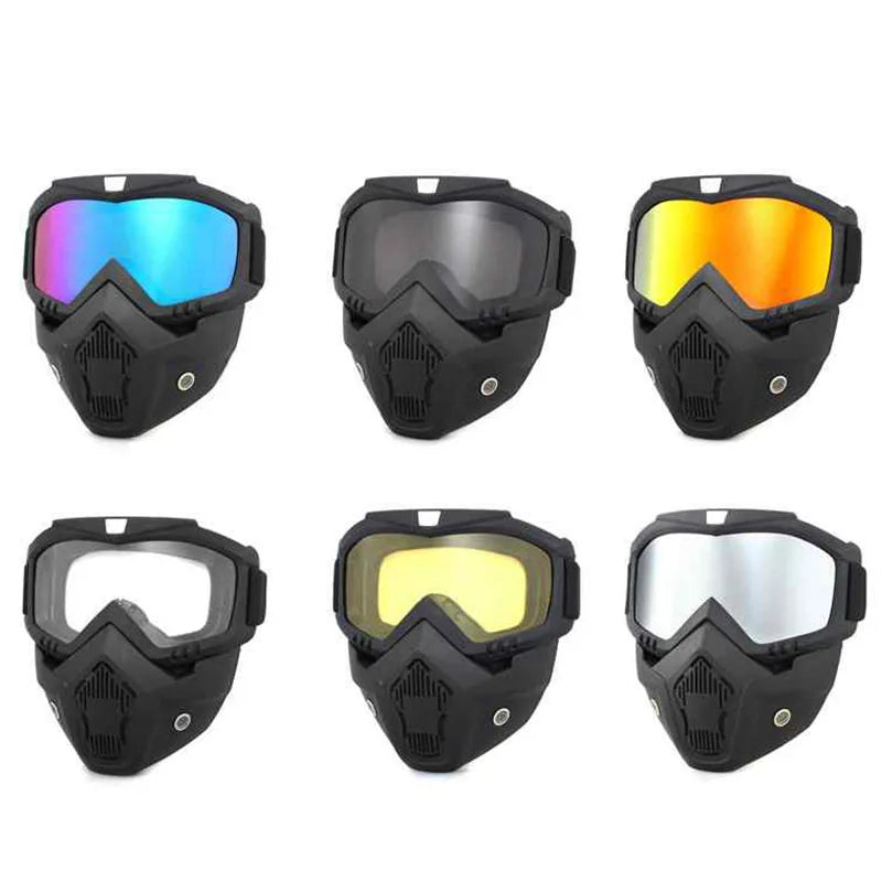 Full face bicycle helmet with anti-fog mask, safety goggles, and mouth filter for airsoft, paintball, and hunting activities.