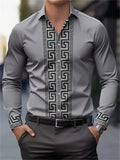 Men's long-sleeved patterned shirt with lapel buttons, stylish casual top from Showlu Fashion Store, comfortable and versatile men's fashion