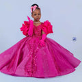 Customized Hot Pink Flower Girl Dress for Wedding Sequins Applique Puffy Baby Kids Birthday Party First Communion Gown