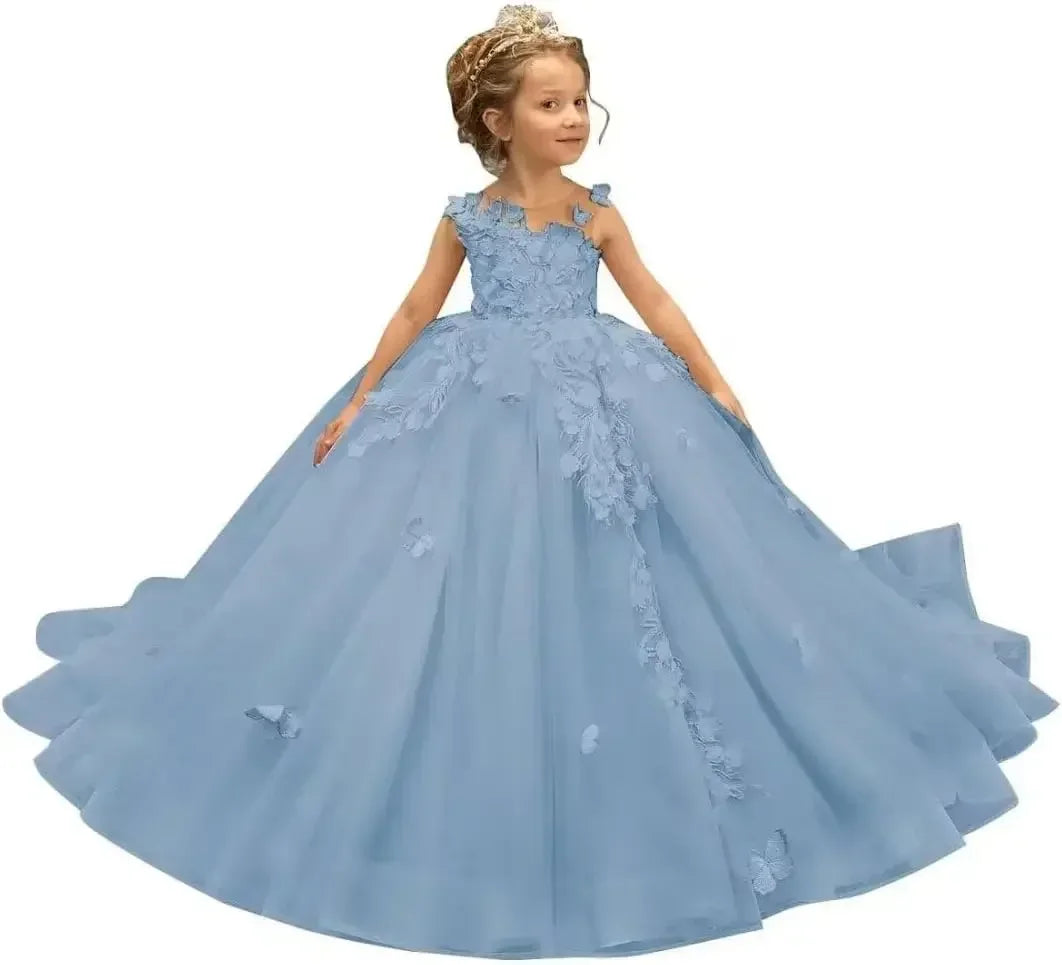 Kingbridal 3D butterfly flower girl dress by Showlu Fashion, tulle lace ball gown with floral and butterfly details for special occasions