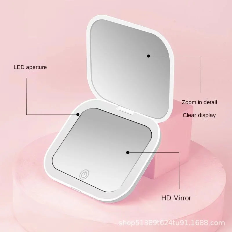 Showlu Smart General LED compact mirror with illuminated double-sided reflection and sleek, portable design.