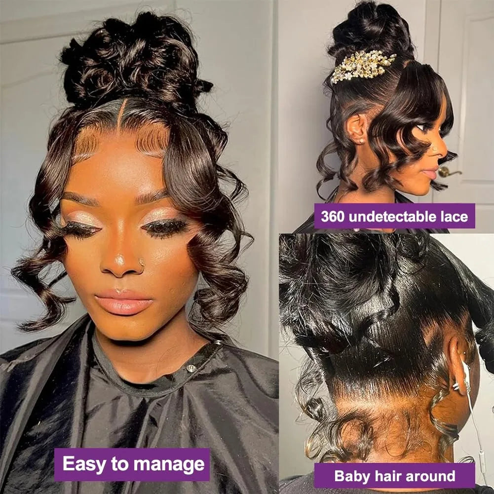 Showlu Fashion Brazilian virgin human hair lace front wig with body wave 360 HD full lace, pre-plucked, glueless, with drawstring for natural look