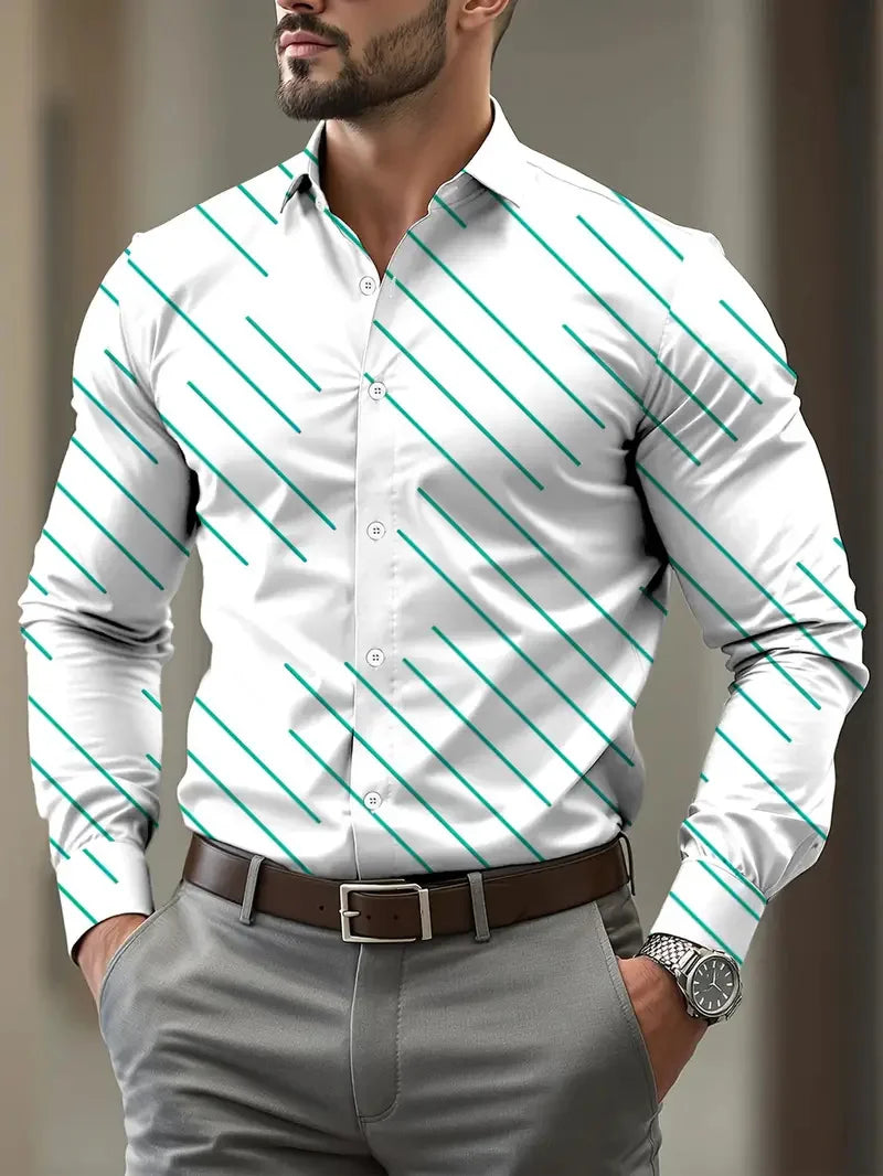 Sea blue men's casual long sleeve shirt with 3D boat anchor print, featuring short sleeves and maritime-inspired design.