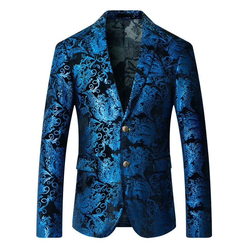 Men's 3-piece slim fit British style wedding suit with printed design, Showlu Fashion Store, featuring jacket, vest, and trousers.