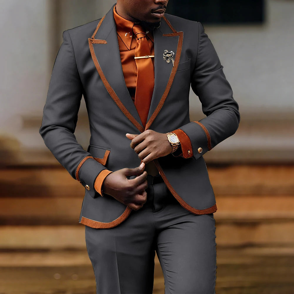 Men's slim fit formal suit by Showlu Fashion, featuring a tailored jacket and pants for evening parties and business events.