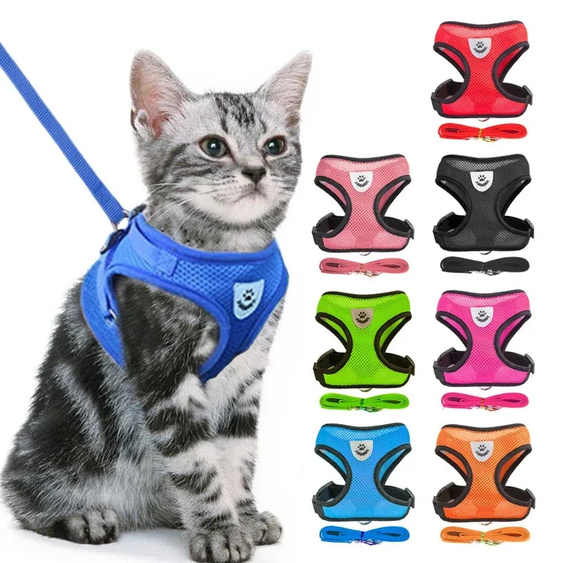 Showlu Fashion Store cat harness vest with adjustable mesh strap, leash, and collar for small to medium dogs and puppies.