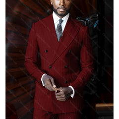 Blue Striped Men Suits Chic Double Breasted Peak Lapel Outfits Business Casual Wedding Formal Pinstripe Male Suit 2 Piece