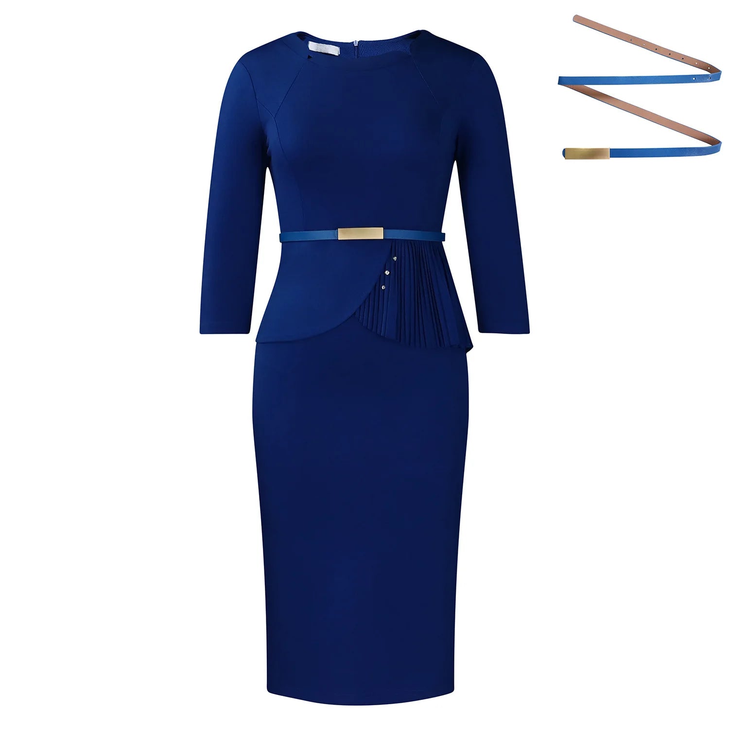 Women’s casual plus size spring autumn dress with high waist, O-neck, 3/4 sleeves, retro elegant style by Showlu Fashion